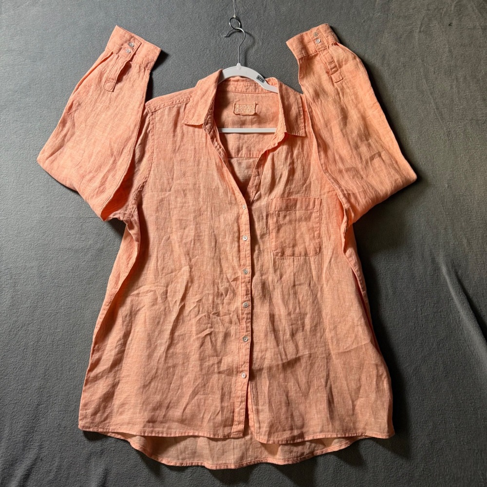 Sigrid Olsen Women 1X Peach Coral 100% Linen Long Sleeve Button Down Shirt